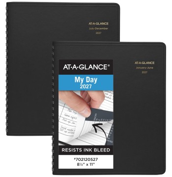 AT-A-GLANCE 2027 Appointment Book Planner, Daily Group Planner, 8.5" x 11", Eight Person, Two-Volume Set Jan-Jun & Jul-Dec, Black (7021205-27)