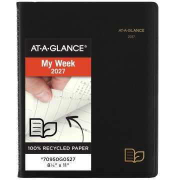 AT-A-GLANCE 2027 Appointment Book Planner, Weekly & Monthly, 8.25" x 11", Quarter-Hourly, Recycled, Black (70950G0527)