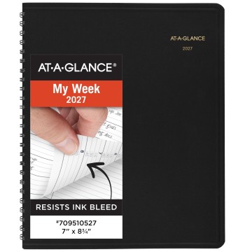 AT-A-GLANCE 2027 Appointment Book Planner, Weekly, 13-Month Jan-Jan, 7" x 8.75", Quarter-Hourly, Black (709510527)