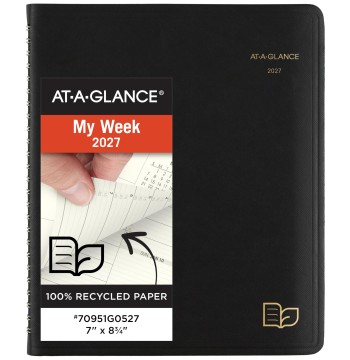 AT-A-GLANCE 2027 Appointment Book Planner, Weekly & Monthly, 7" x 8.75", Quarter-Hourly, Recycled, Black (70951G0527)