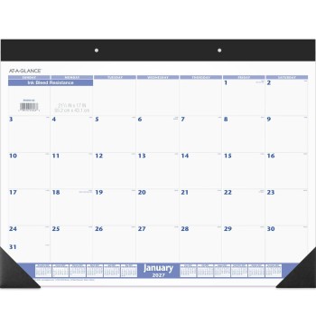 AT-A-GLANCE® 2027 Monthly Desk Pad Calendar, Blue and Gray, Standard, 21 3/4" x 17"