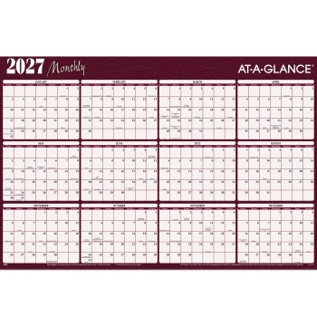 AT-A-GLANCE® 2027 Horizontal Reversible Erasable Yearly Wall Calendar, Red and Blue, Extra Large, 48" x 32"