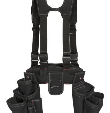 Dickies 4-Piece Carpenter's Work Rig, Padded Tool Belt Suspenders, Cooling Mesh, Leather Tool Belt, Steel Buckle, Black