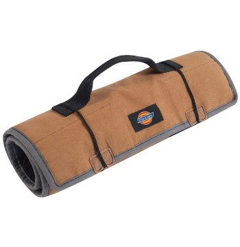 Dickies Small Wrench/Screwdriver Organizer Roll for Mechanics, 16 Tool Pockets, Durable Canvas Construction, 13.5 in. x 12.75 in. Unrolled, Grey/Tan