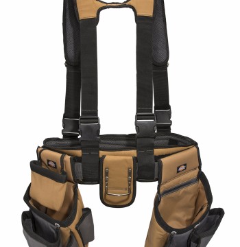 Dickies 4-Piece Carpenter's Rig, Padded Tool Belt Suspenders, Cooling Mesh, Leather Tool Belt, Steel Buckle, Grey/Tan, 3.8 lb.