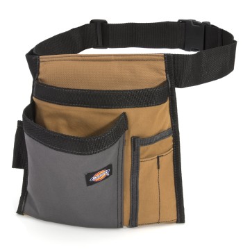 Dickies 5-Pocket Single Side Tool Belt Pouch/Work Apron for Carpenters and Builders, Durable Canvas Construction, Adjustable Belt for Custom Fit, Grey/Tan