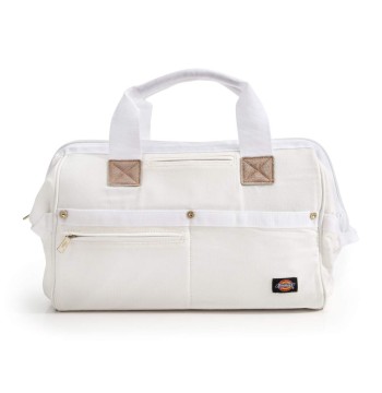 Dickies 16-Inch Durable Canvas Work Bag for Painters, Carpenters, and Builders, Heavy-Duty Zipper, Reinforced Handles, Exterior Pockets, White