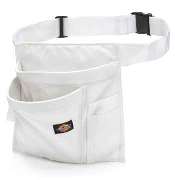 Dickies 5-Pocket Single Side Tool Belt Pouch/Work Apron for Painters, Carpenters, and Builders, Durable Canvas Construction, Adjustable Belt for Custom Fit White