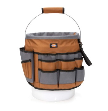 Dickies 35-Pocket 5-Gallon Bucket Organizer With Drill Holster, Padded Handle, and Tape Tether, for Contractors and Painters