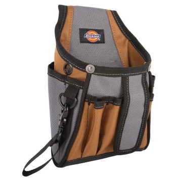 Dickies 7-Pocket Canvas Tech Pouch with Tape Tether, Universal-fit Steel Clip and Tunnel Loop for Tool Belt