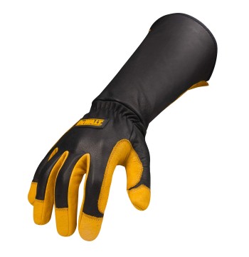 DEWALT Premium Leather Welding Gloves, Fire/Heat Resistant, Gauntlet-Style Cuff, Elastic Wrist, Small