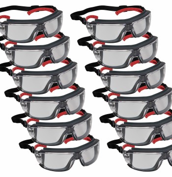212 Performance Eye Protection Sealed Gasket Safety Glasses, Anti-Fog, Clear Lens, Removable Headband, Black and Red