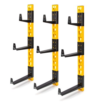 DEWALT 3-Piece Wall Mount Cantilever Wood and Lumber Storage Rack for Workshop Shelving, Multi-Depth Storage, Supports a Total of 273 lbs.