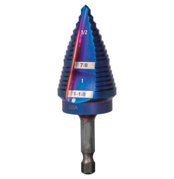 SM Products 19023 0.18 in. Hex Shank 16 Step Drill Bit, Mach-Blue
