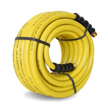 50-Foot Long Yellow Rubber 1/2-Inch ID Hose Reel Replacement Air / Water Hose with 1/2-Inch NPT Brass Fittings