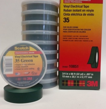 3M Electrical 500-10265 Vinyl Electrical Color Coding Tapes 35, Green
