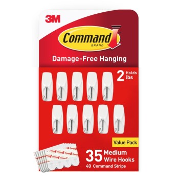 Command Medium Wire Toggle Hooks, 35 Hooks and 40 Strips, Damage-Free Hanging Wall Hook with Adhesive Strips, No Tools Great for Hanging, Organization and Storage, Holds up to 2 lb