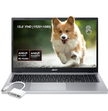 acer Aspire Go 15.6" FHD (1920x1080) IPS Touchscreen Laptop, AMD Ryzen 5 7520U, AMD Radeon Graphics, WiFi6, Webcam, 8GB LPDDR5X RAM 2TB SSD, Windows11, Pure Silver, w/USB 3.0 Hub, W/GaLiMu